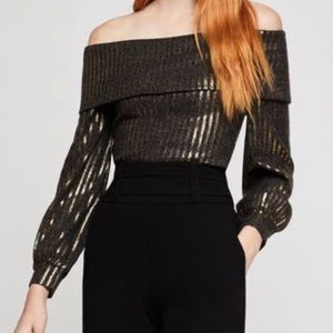 BCBGeneration Metallic Striped Off The Shoulder Top